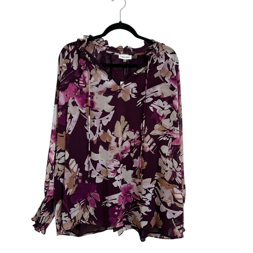 Calvin Klein Women’s Modern Essentials Long Sleeve Floral Flowy Top Sz 2X NWT